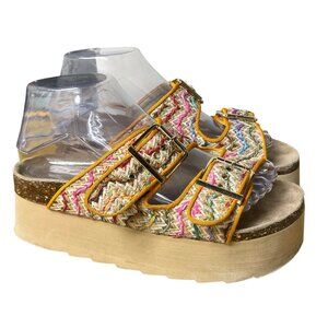 Colors of California Raffia Braided Buckle Platform Sandals Sz 37 (EU) Retro